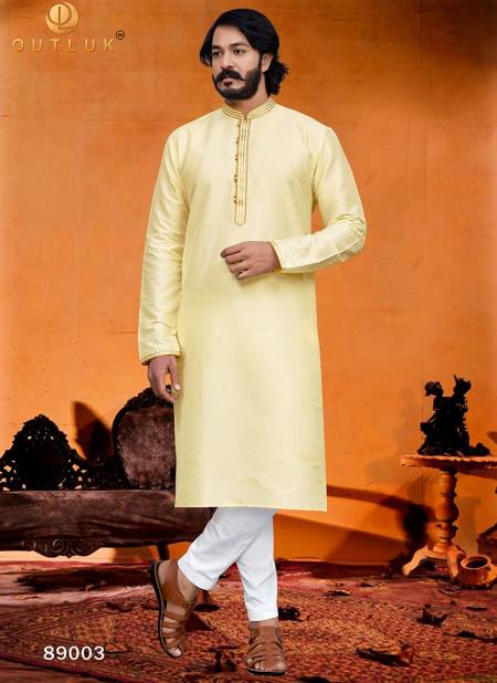 Light Yellow Colour Outluk 89 New Latest Designer Ethnic Wear Silk Kurta Pajama Collection 89003